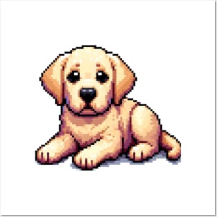 Cute golden Labrador Retriever as pixel art illustration Posters and Art